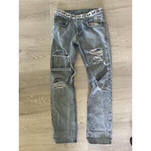 LF The Brand Distressed Light Wash Jeans Logo Waistband Size 26 Distressed Denim